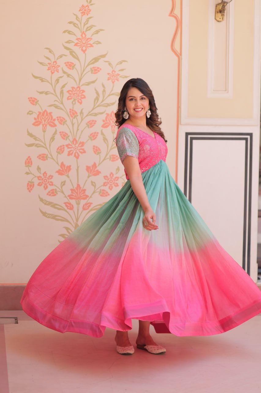 Gold Pink Color Crush Padding With Beads Embroidered Work 