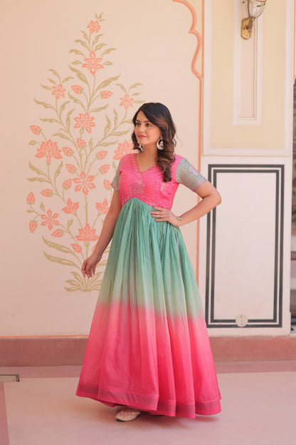 Gold Pink Color Crush Padding With Beads Embroidered Work 