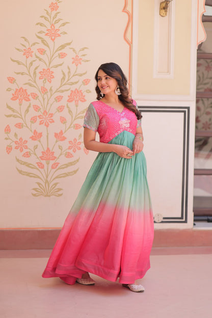 Gold Pink Color Crush Padding With Beads Embroidered Work 