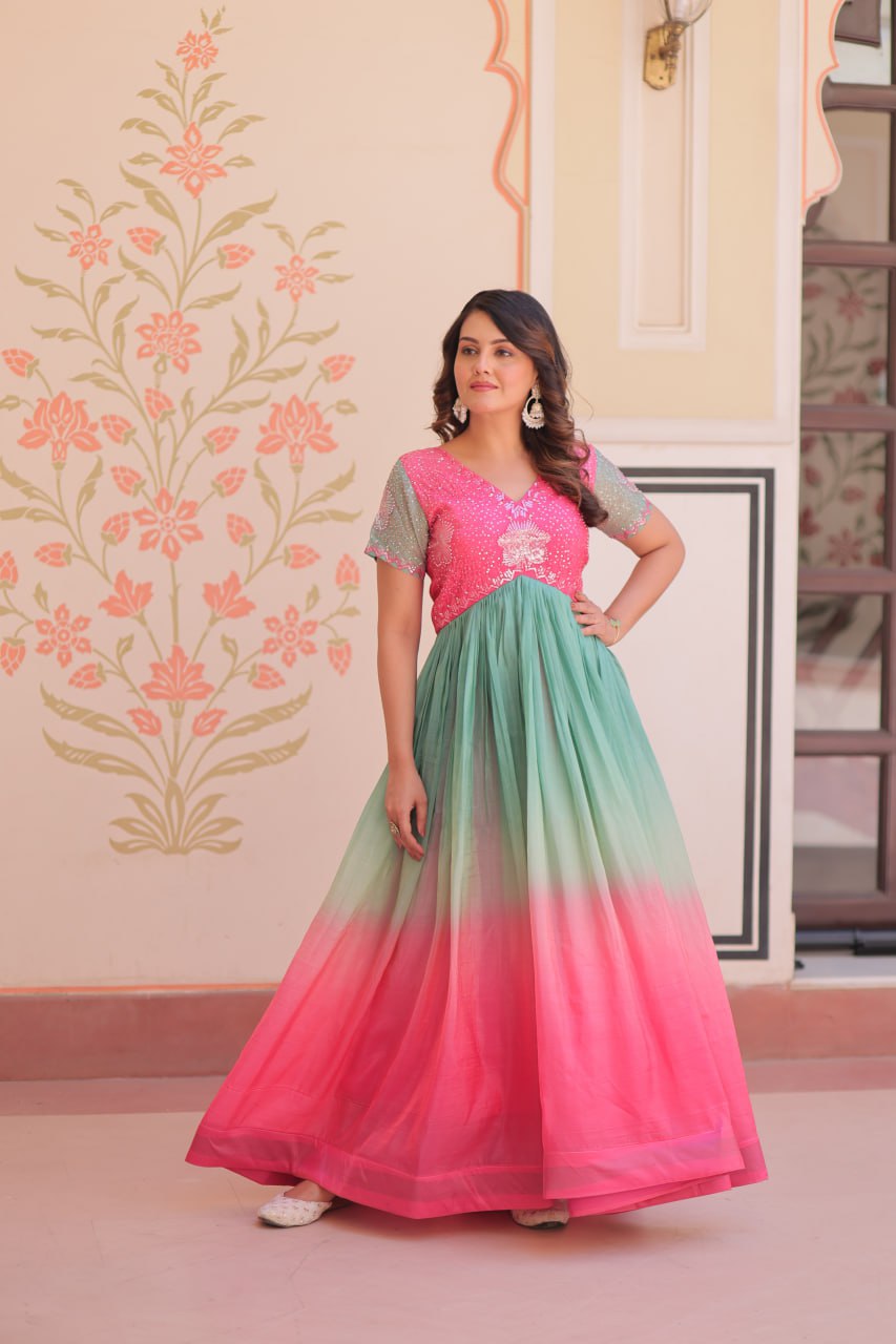 Gold Pink Color Crush Padding With Beads Embroidered Work 