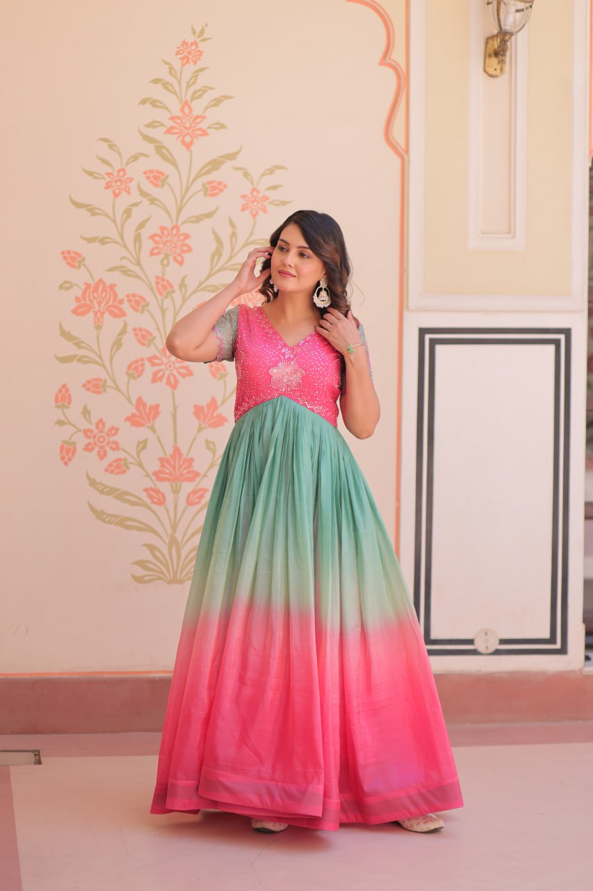 Gold Pink Color Crush Padding With Beads Embroidered Work 