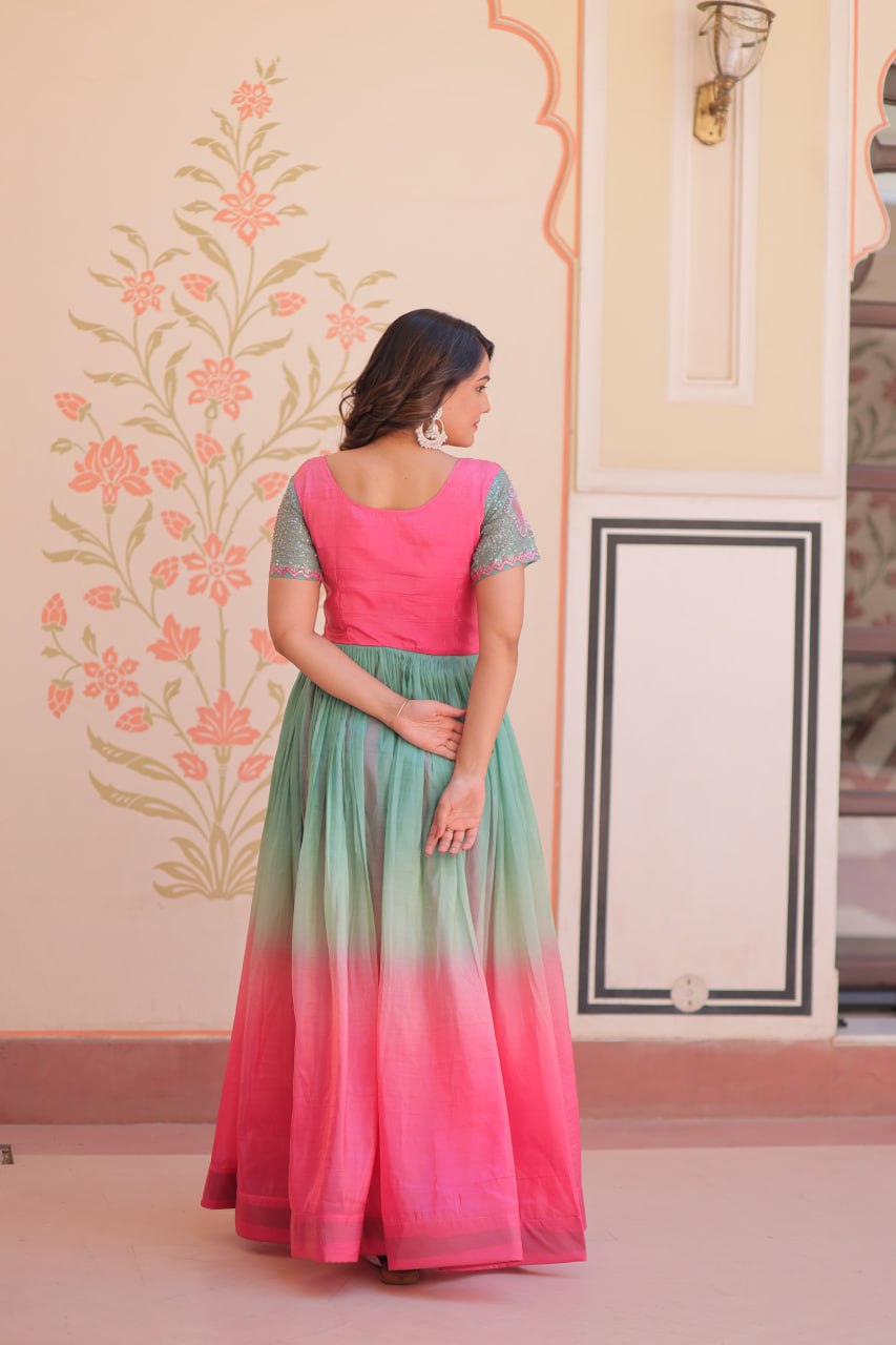 Gold Pink Color Crush Padding With Beads Embroidered Work 