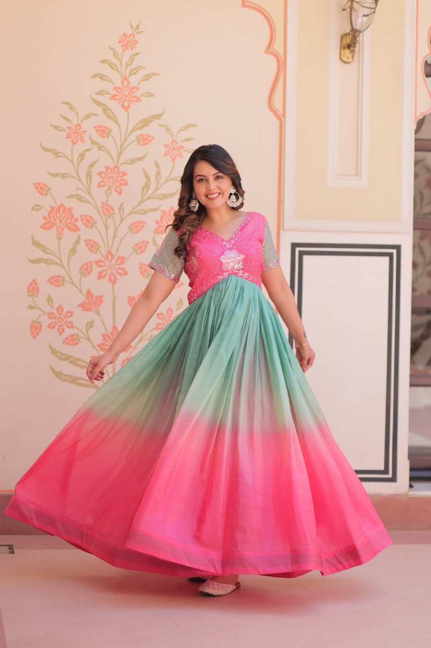 Gold Pink Color Crush Padding With Beads Embroidered Work 