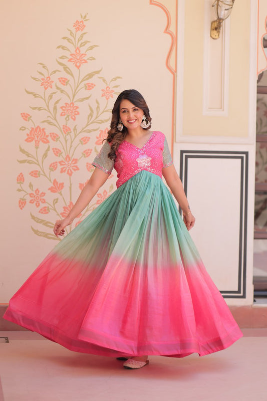 Gold Pink Color Crush Padding With Beads Embroidered Work 