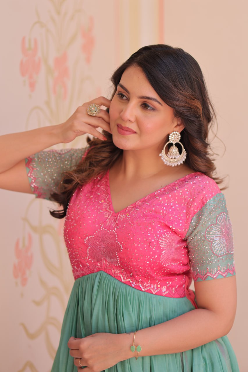 Gold Pink Color Crush Padding With Beads Embroidered Work 