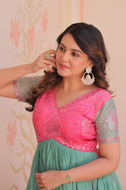 Gold Pink Color Crush Padding With Beads Embroidered Work 