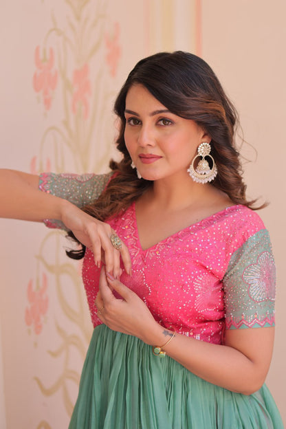 Gold Pink Color Crush Padding With Beads Embroidered Work 