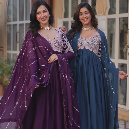 Star Georgette with Embroidery Beads Sequins-work 