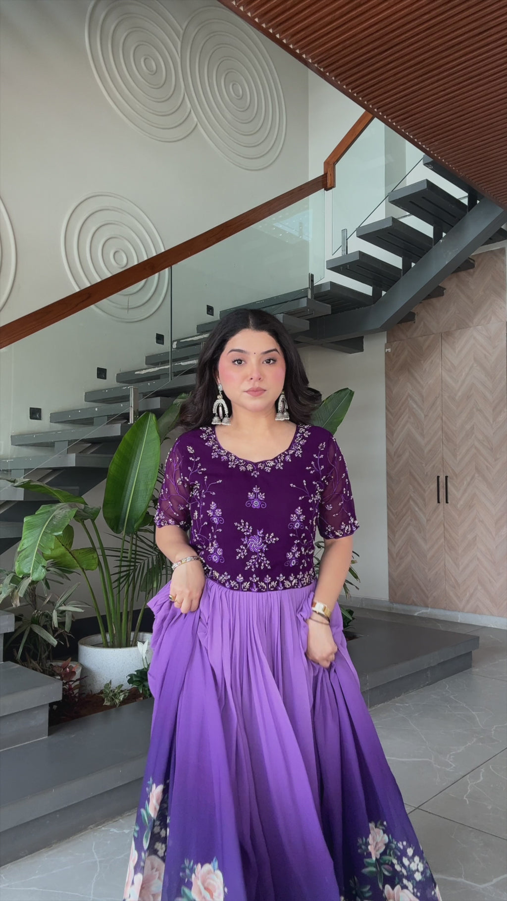 New Party Code Designer Premium Floral Pedding Digital Print Dress Light Purple Color
