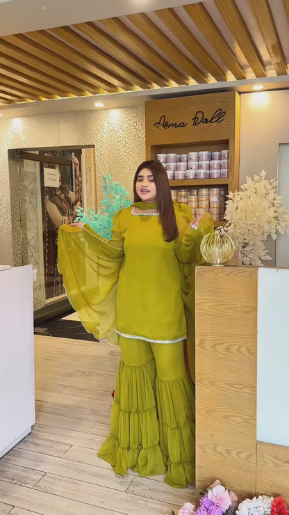 Pure Crepe Silk Embroidered Top Palazzo Dupatta Set for Parties