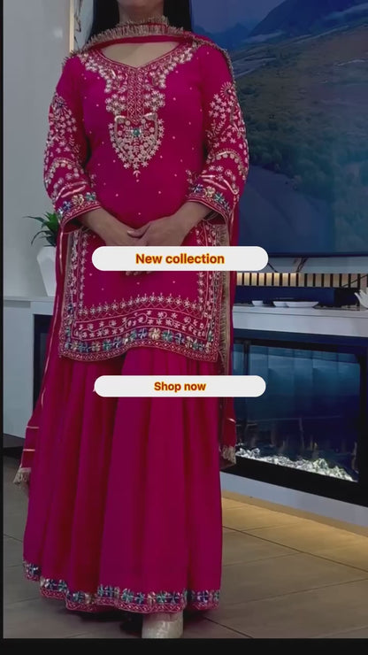 Heavy Embroidered Chinon Anarkali |  Sequin Work | Full Sleeves with Latkan Dori