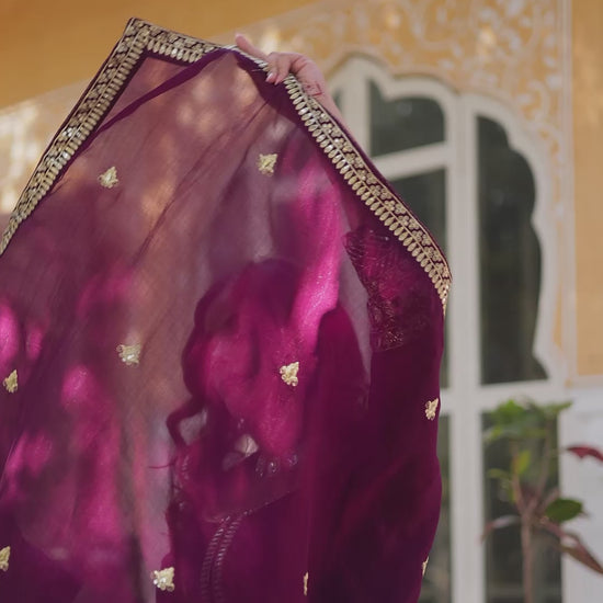 Shimmer Vichitra with Rich Sequins Embroidered work Classic Dark Peach Color