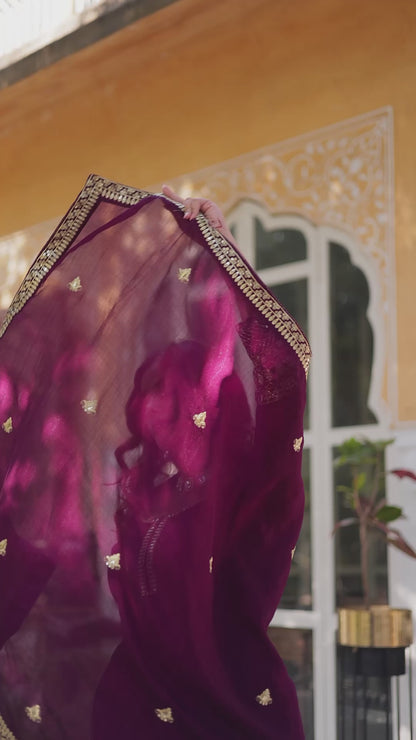 Shimmer Vichitra with Rich Sequins Embroidered work Classic Dark Peach Color
