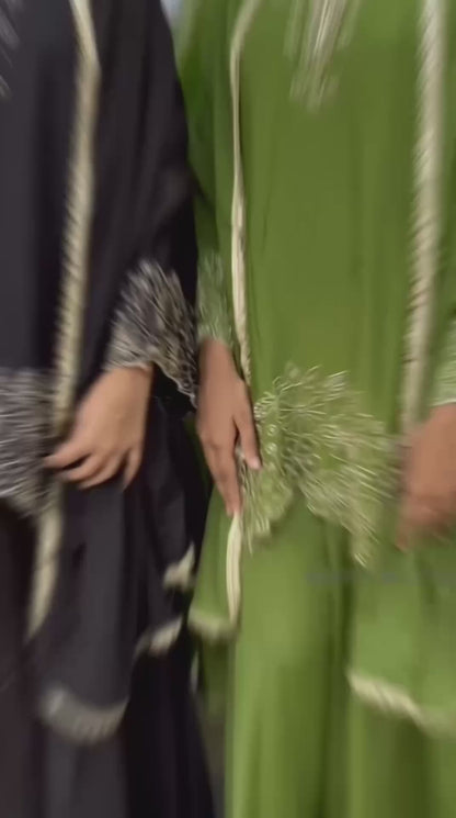 Green & black  Chinnon Silk Designer Embroidery Kurta Set