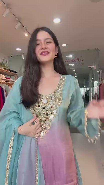Mirror Muse, Handwork Top with Flared Plazo & Dupatta