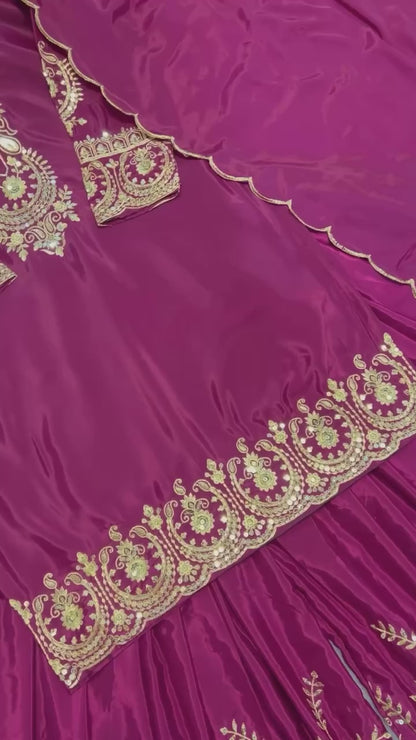 Pure Heavy Natural Crepe Silk with Heavy Embroidery & Fancy Latkan Dori Sleeves