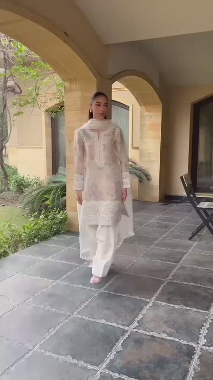 Dream Weave: Organza Silk Top with Lace Dupatta & Crepe Pants