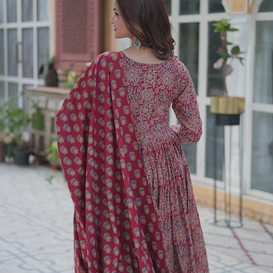 Premium Red Color Pure Cotton Kurti With Pant And Dupatta Set