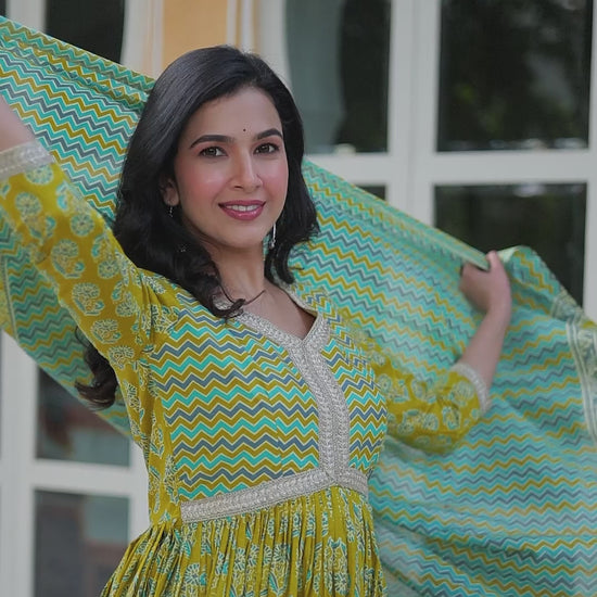 Women's Musted Yellow Color Cotton Designer Printed Kurta Set 