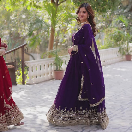 Stunning Sequins Georgette Festival Wear Gown With Dupatta