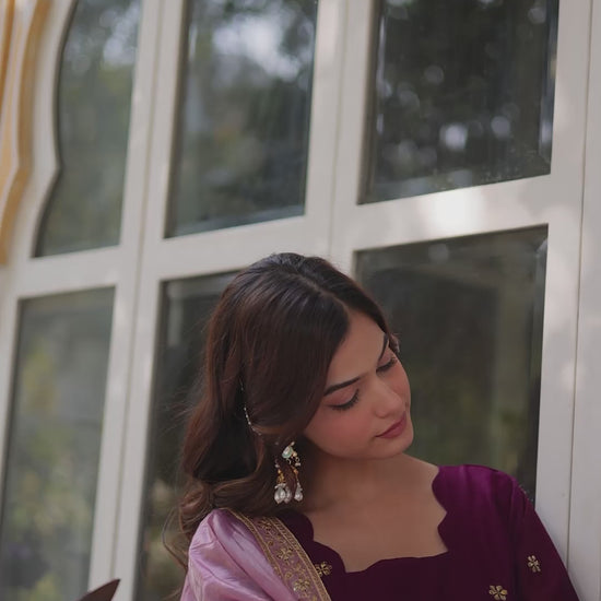 star georgette with embroidery zari sequins-work maroon colors