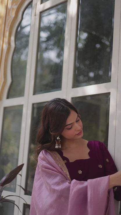 star georgette with embroidery zari sequins-work maroon colors