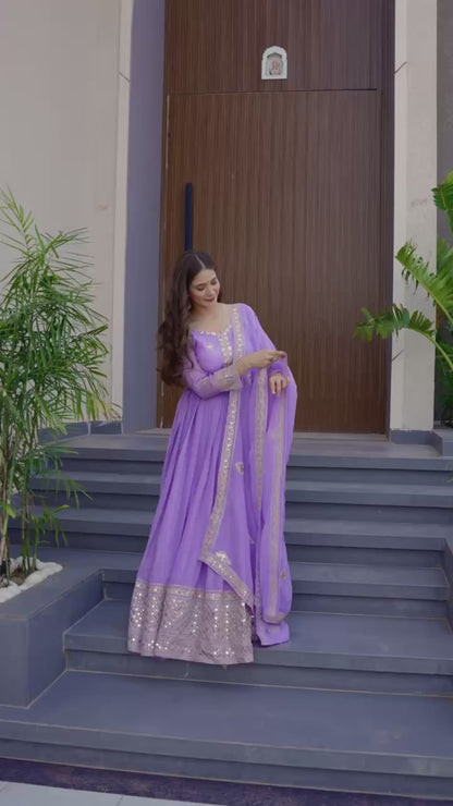 Starlight Diva – Sequins Embroidered Georgette Gown