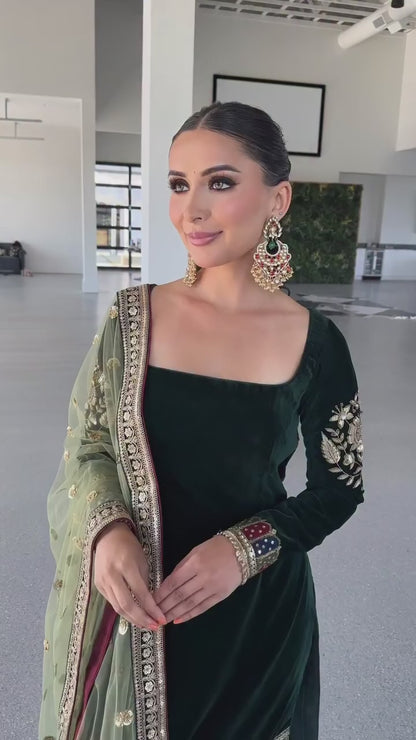 Designer Velvet Party Suit with Heavy Sequin Embroidery & Fully Stitched Bottom