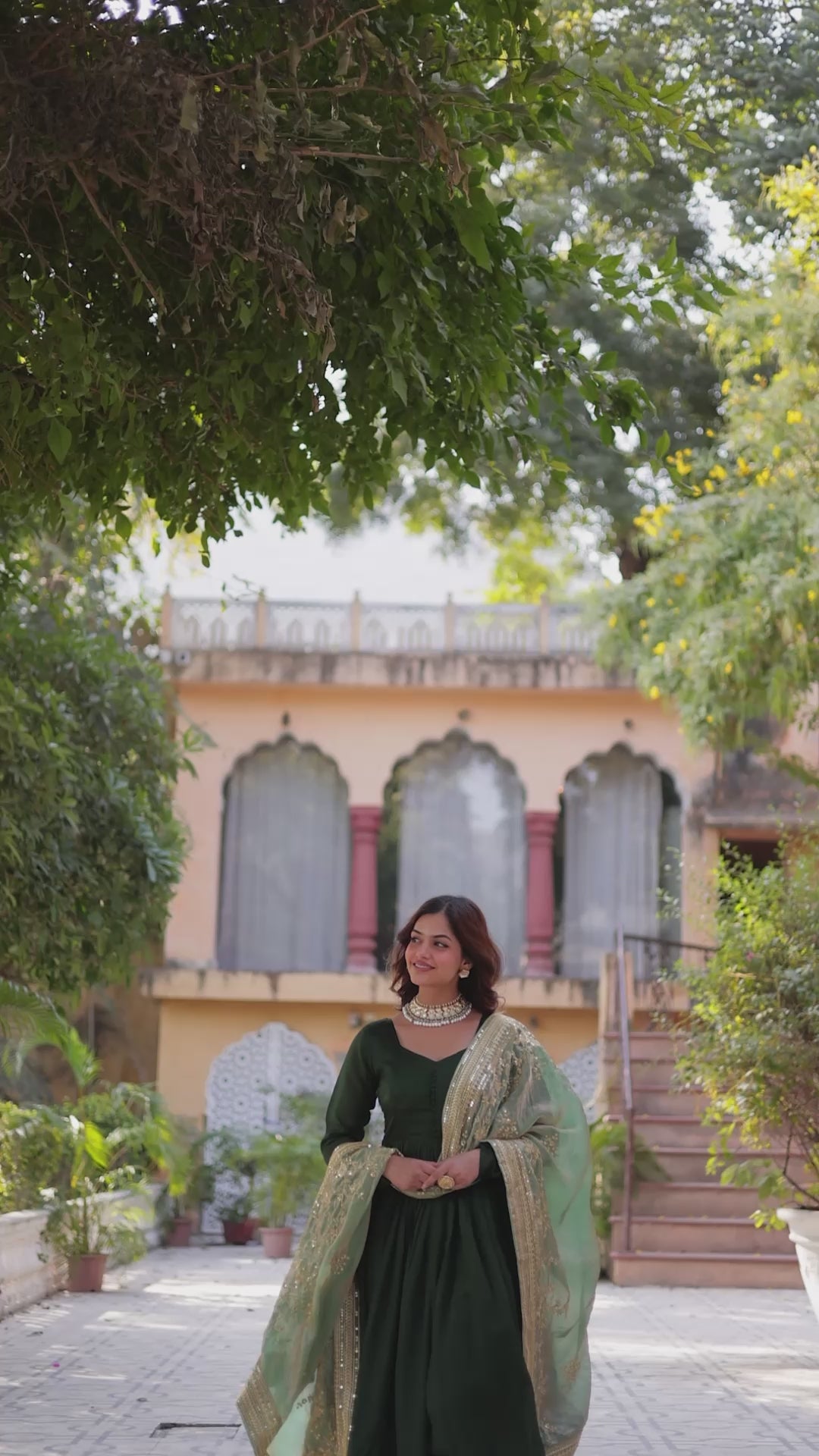 Shimmer Vichitra with Rich Sequins Embroidered work Green Color