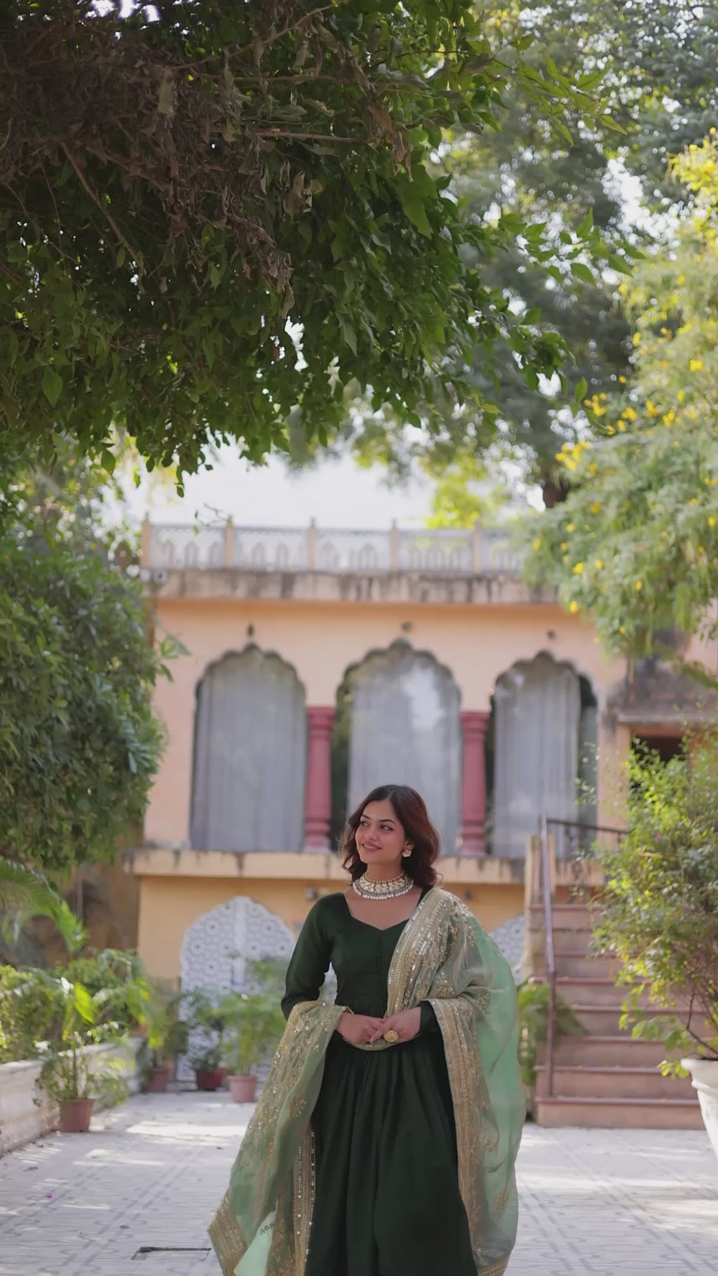 Shimmer Vichitra with Rich Sequins Embroidered work Green Color