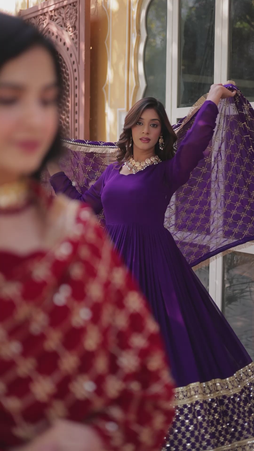 Georgette Embroidered Anarkali Kurti with Dupatta