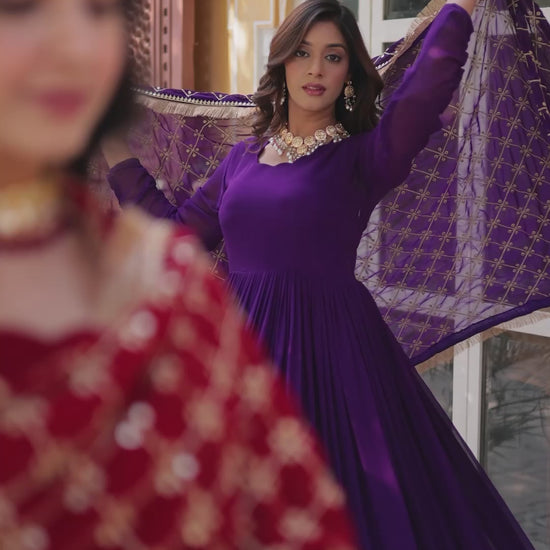 Georgette Embroidered Anarkali Kurti with Dupatta